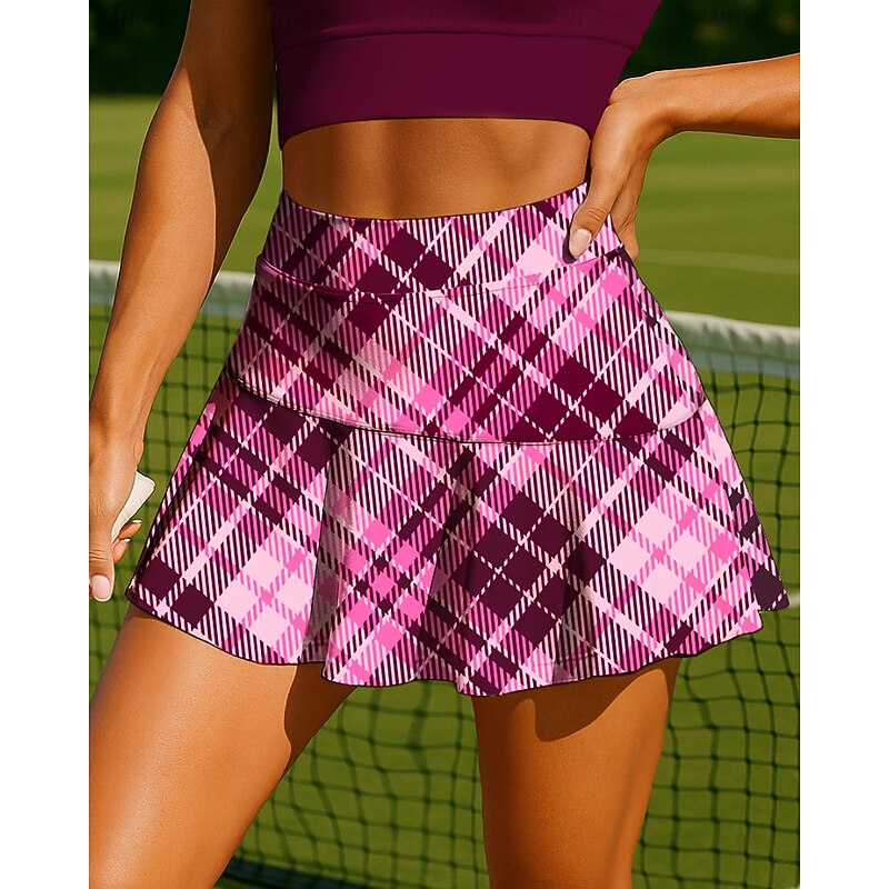 Women's Geometric Plaid Checkered Tennis Skirts Patchwork Pocket 2 in 1 UPF50+ UV Resistant Multi layer Volleyball Tennis Badminton Shorts Skirt Pink Blue Tennis Clothing4