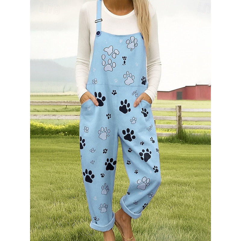 100% Cotton Women's Jumpsuit Active Floral Sleeveless Sleeveless Straight Round Neck Pocket with Pocket Vacation Daily Loose Fit Pink Blue Purple Summer3