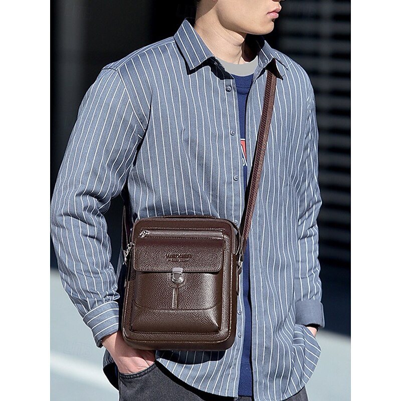 Men's Pebble-Grain Faux Leather Crossbody Messenger Bag – Vintage Business-Casual Shoulder Satchel, Multi-Pocket, Adjustable Strap for Work, Travel & Daily Commute2
