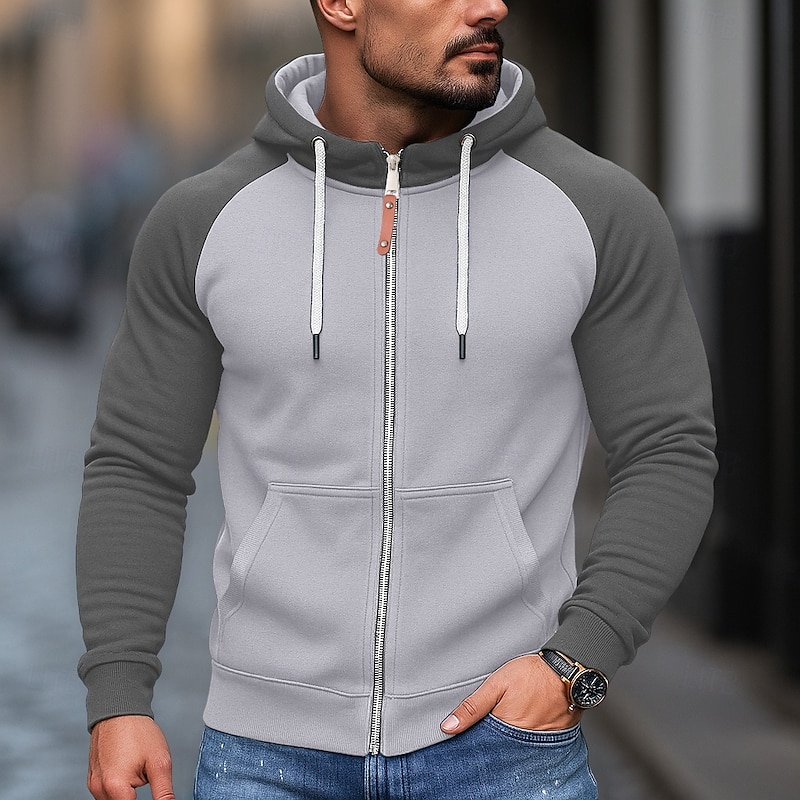 Men's Hoodie Full Zip Hoodie Fleece Hoodie Fleece lined Hoodie Black Burgundy Blue Light Grey Dark Gray Hooded Plain Patchwork Color Block Sports & Outdoor Casual Daily Streetwear Cool Sportswear4