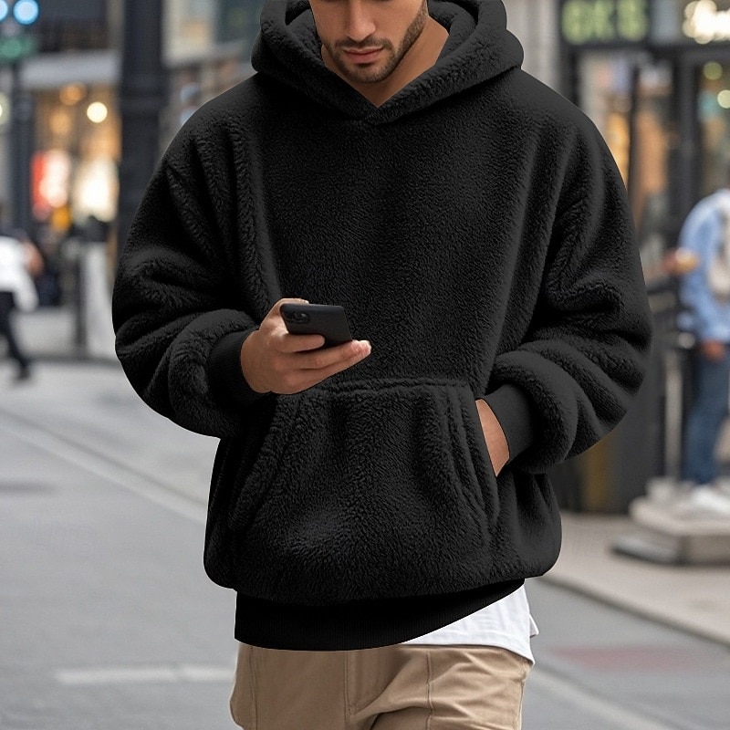 Men's Hoodie Pullover Hoodie Sweatshirt Pullover Fleece Hoodie Denim Blue Black Navy Blue Brown Khaki Hooded Plain Pocket Sports & Outdoor Casual Daily Streetwear Cool Sportswear Fall Winter Clothing2