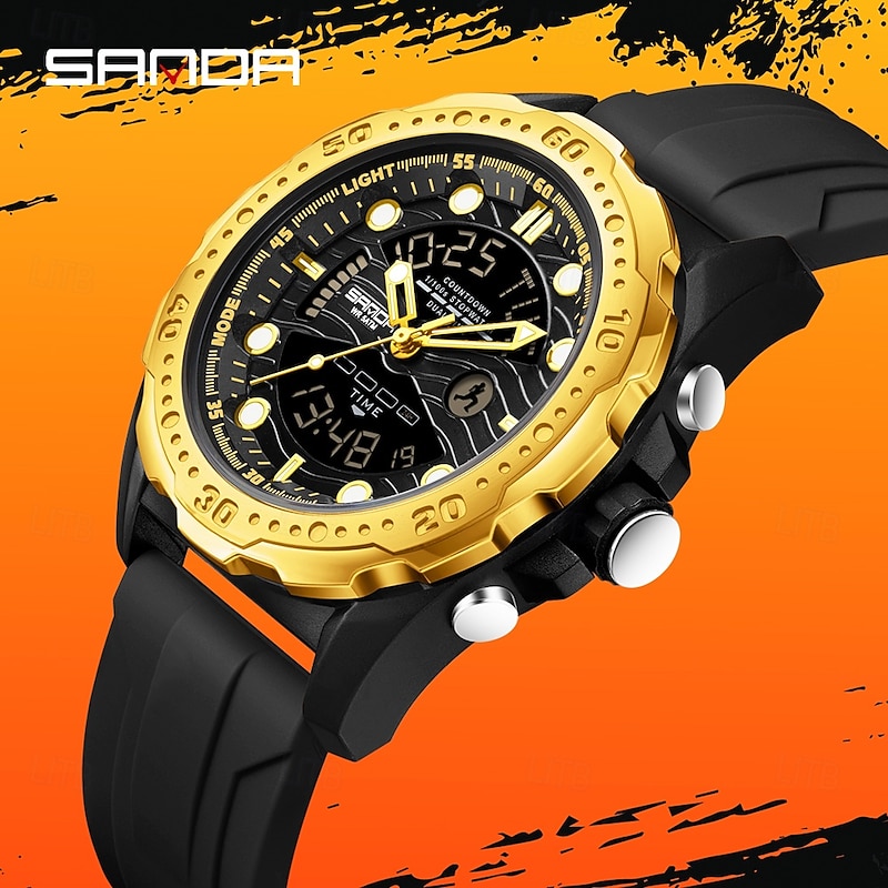 SANDA Original Sports Men Wristwatch Waterproof LED Quartz Man Watch Week Date Silicone Military Men's Digital Watches