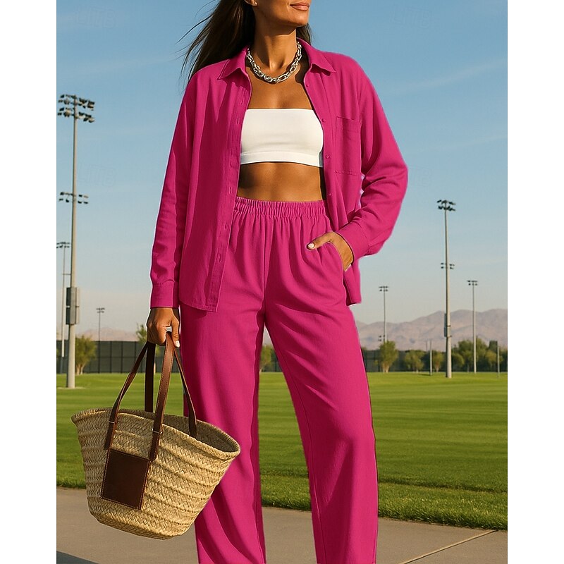 Women's Wide Leg Pants Casual Suit Shirt Jacket with Pocket Solid Colored Clothing Suit Fall White Light Green Outdoor Travel Sports High Waist Breathable Long Sleeve Sport Activewear Micro-elastic4