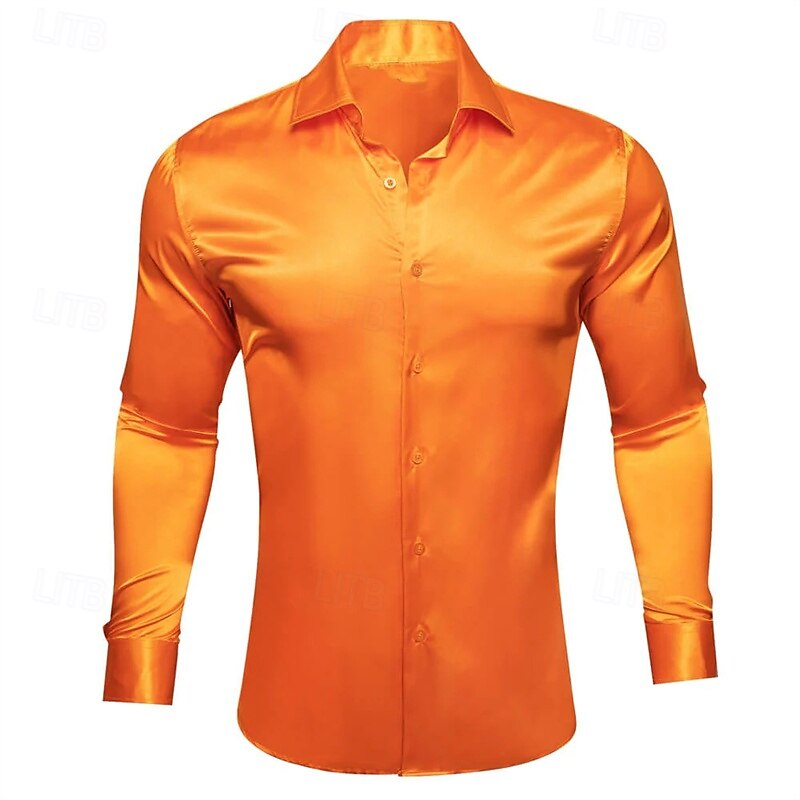Men's Shirt Silk Like Satin Shirt Dress Shirt Casual Shirt Button Up Shirt Plain Formal Wedding Black White Yellow Red Long Sleeve Lapel Spring &  Fall All Seasons Clothing Apparel3