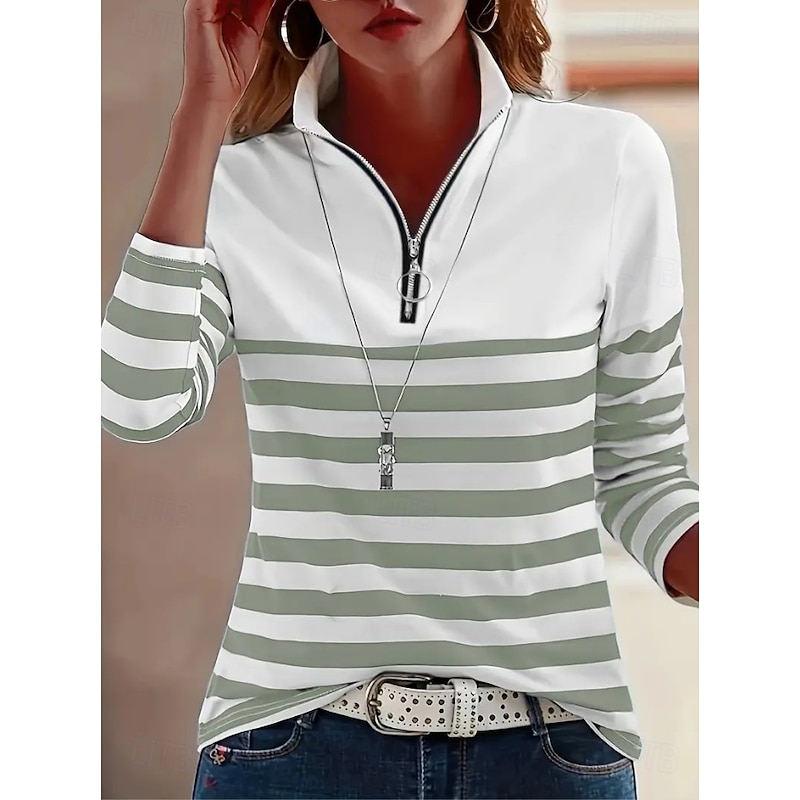 Women's Tunic Graphic Striped Vintage Stylish Classic Long Sleeve Shirt Collar Regular Tops Daily Sports Going out Black Red Blue Green Khaki Spring Fall