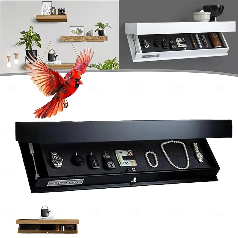 Designer Shelves with Compartments, Hidden Floating Shelves, Upgraded Concealed Compartment Storage Solutions, Wall Panel for Living Room Office, Wooden Shelf Decoration3