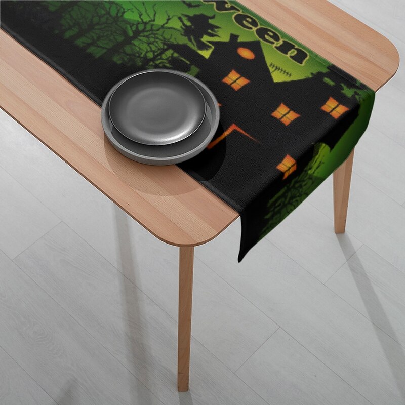 Halloween Green Castle Table Runner - Digital Printed Rectangular Tablecloth 33x180cm for Restaurant Banquet & Party Decor4