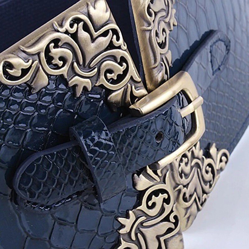 Women's Belt PU Black Wide Belt Daily Weekend Floral3