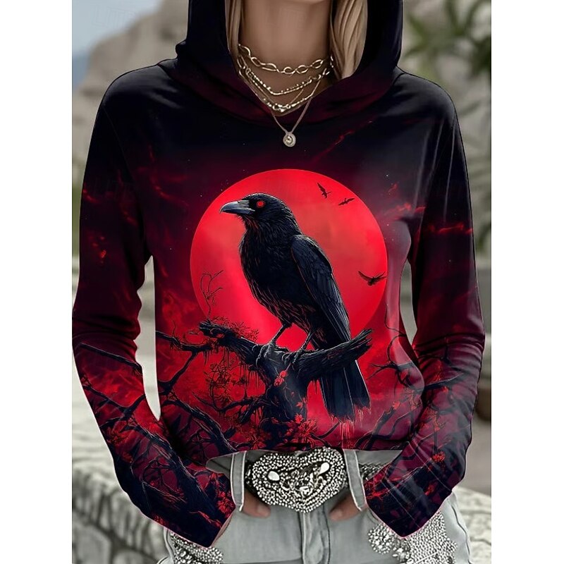Halloween Women's Pullover Hoodie Sweatshirt Witch Graphic Vintage Fashion Western Long Sleeve Hooded Regular Tops Street Dailywear Holiday Print Black Wine Brown Khaki Fall Winter4