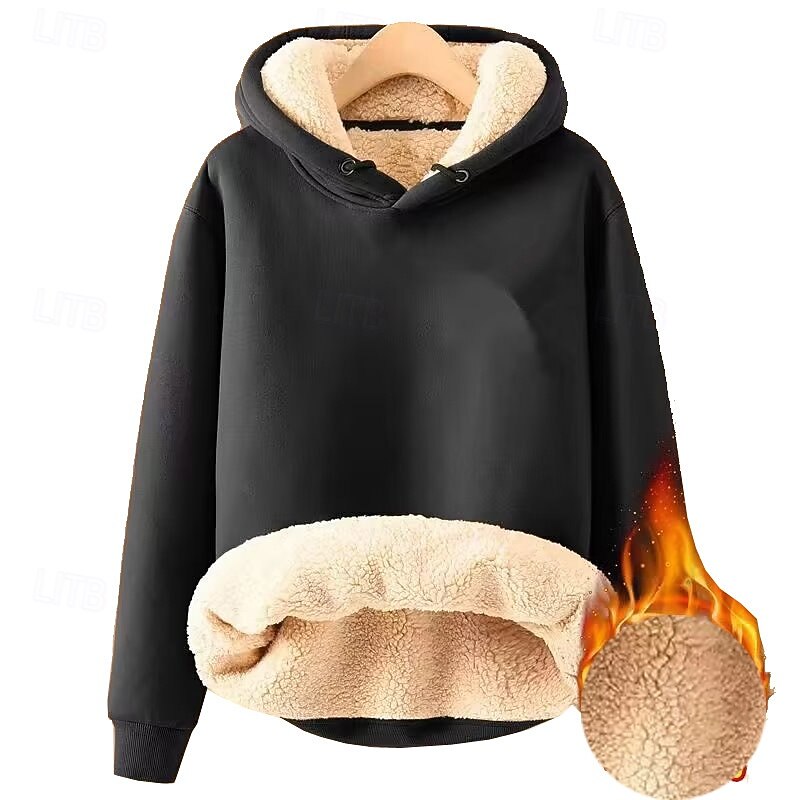 Women's Fleece Lined Pullover Sweatshirt Pajamas Pullover Hoodie Sweatshirt Plain Streetwear Casual Long Sleeve Hooded Regular Tops Street Holiday Going out Pocket Black Yellow Red Purple Khaki Winter3