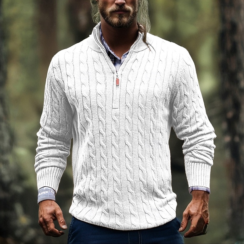 Men's Pullover Sweater Jumper Quarter Zip Sweaters Knit Sweater Ribbed Knit Regular Tops Knitted Plain Stand Collar Fashion Casual Vacation Daily Wear Clothing Apparel Fall Winter Black White M L XL2