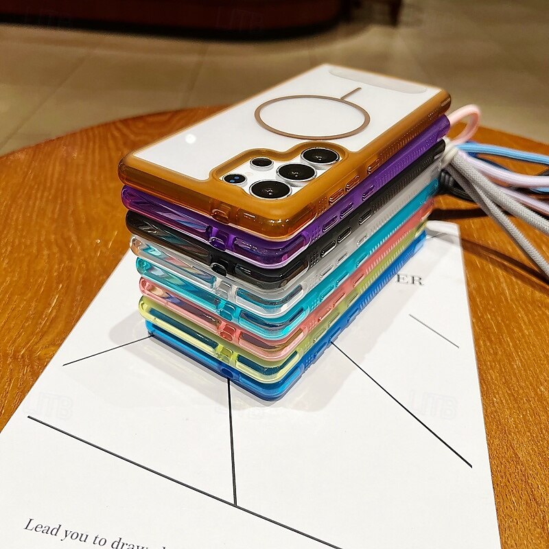 Phone Case For Samsung Galaxy S25 Ultra Plus S25 Edge S24 Plus Back Cover with Lanyard Support Wireless Charging Shockproof Retro TPU Acrylic3