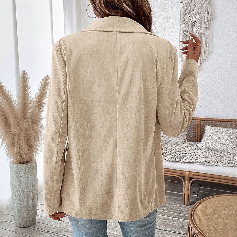 Women's Blazer Comfortable Buttons Elegant Vintage OL Style Clean Fit Plain School Formal Work Casual Double Breasted Short Peaked Lapel Regular Fit Long Sleeve Outerwear Coffee brown Apricot Spring2