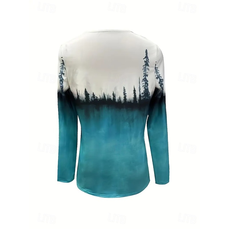 Women's T Shirt Graphic Geometric Vintage Stylish Classic Long Sleeve Notched Neck Regular Tops Daily Weekend Print Pink Blue Spring Fall2