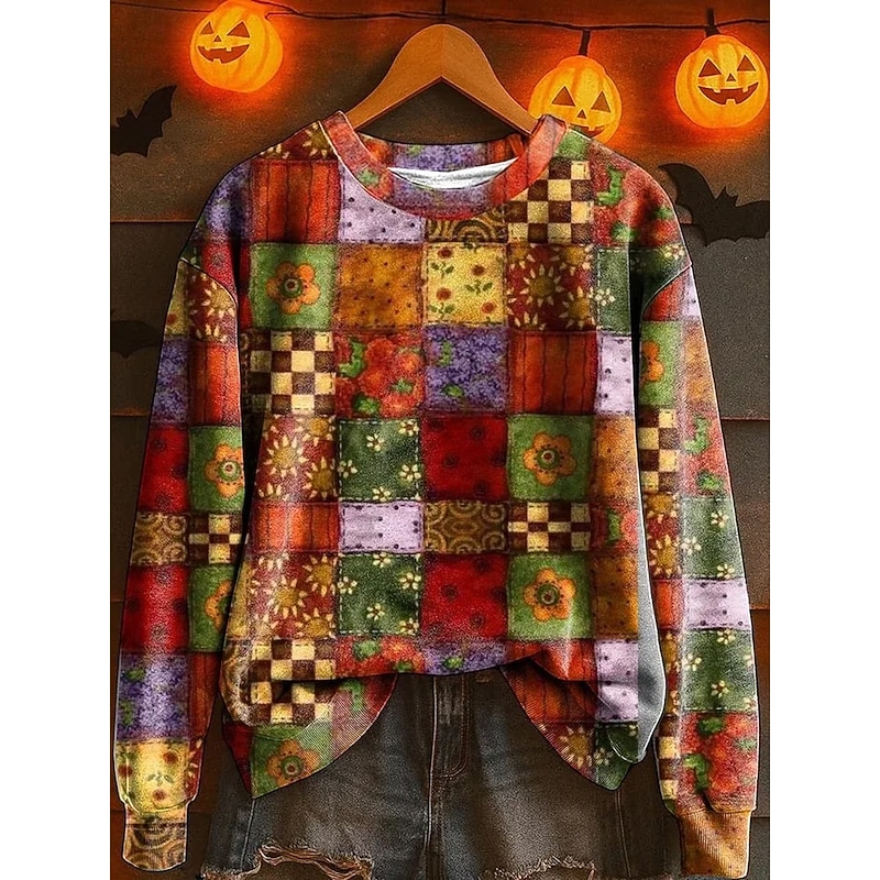 Women's Pullover Sweatshirt Graphic Pumpkin Abstract Fashion Casual Long Sleeve Crew Neck Regular Tops Street Dailywear Casual Print Yellow Orange Fall Winter