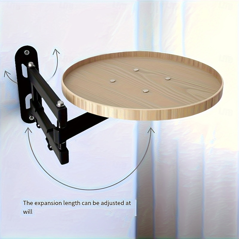 Foldable Telescopic Tray Table with Floating Shelves - Adjustable Height, Portable Compact Design for Bedside, Side, or Floor Use, Durable Steel Frame & Wooden Top, Space-Saving Storage Solution, Mini3