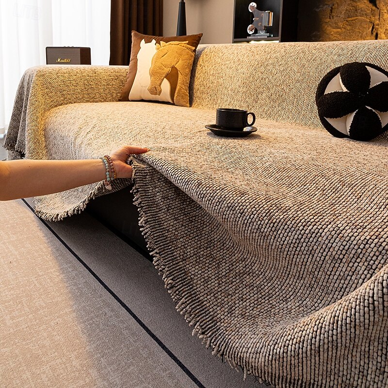 Colorful Chenille Couch Cover for Pets, Pet Friendly All-Season Non-Slip Sofa Throw Blanket, Anti-Scratch Full-Cover Sofa Protector with Backrest, Modern Simple Style for Living Room