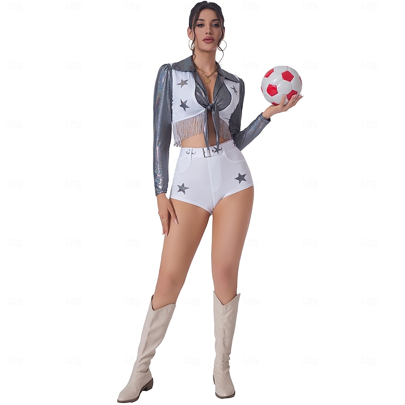 Cheerleader Halloween Outfits Costume Two Piece Set Drag & Glam Star Print Adults' Women's Halloween Carnival Pride Parade Pride Month Easy Halloween Costumes Dress Up3