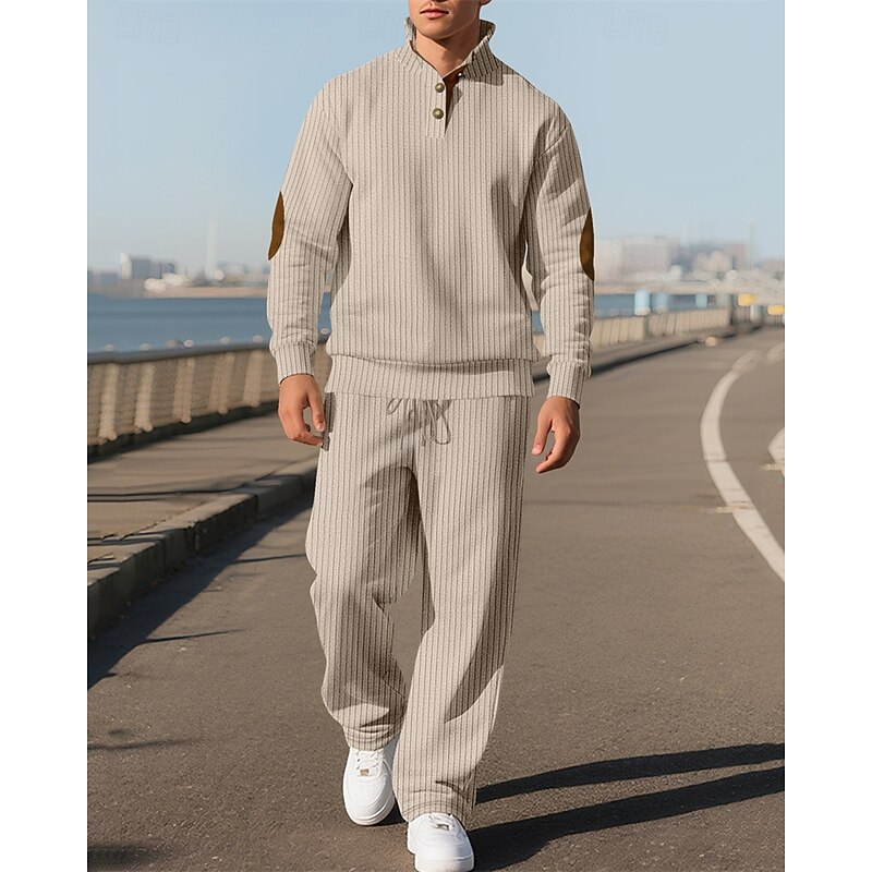 Men's Golf Shirt Golf Polos Shirts Work Casual Banded Collar Long Sleeve Basic Modern Plain Jacquard 2 Piece Spring Fall Regular Fit Black White+Black Khaki Army Green Gray Golf Shirt3