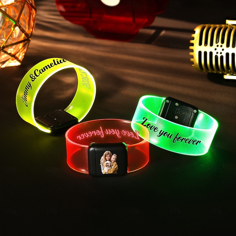 Personalized LED Bracelet with Custom Photo & Text, Light Up Party Wristbands for Christmas, Halloween, Wedding and Event Decorations