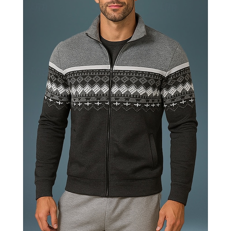 Men's Knitted Cardigan Long Sleeve Top Athleisure Fall Patchwork Fashion Warm Outdoor Travel Sportswear Activewear Black Red Blue4