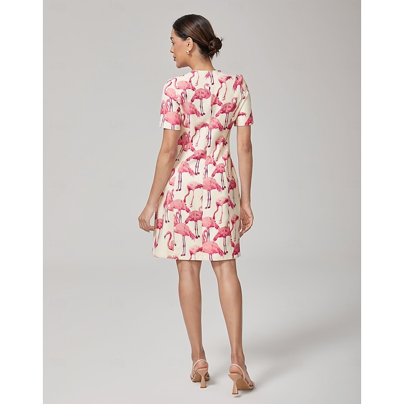 Flamingo Print Stretch Mini Dress4