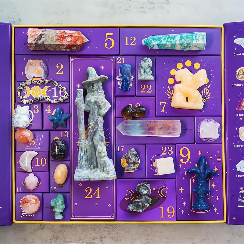 Reiki Crystal Halloween Countdown Gift Box 2025 Contains 24 Gifts, Crystals & Healing Stones Advent Calendar Set Gemstone Decor for Adults Women Gifts4