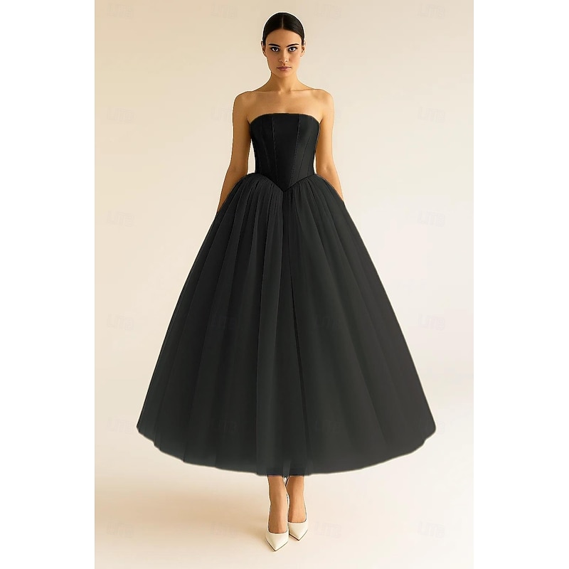 A-Line Cocktail Dresses Elegant Dress Drop Waisted Formal Semi Formal Wedding Tea Length Midi Length Sleeveless Stretch Satin Tulle 2025