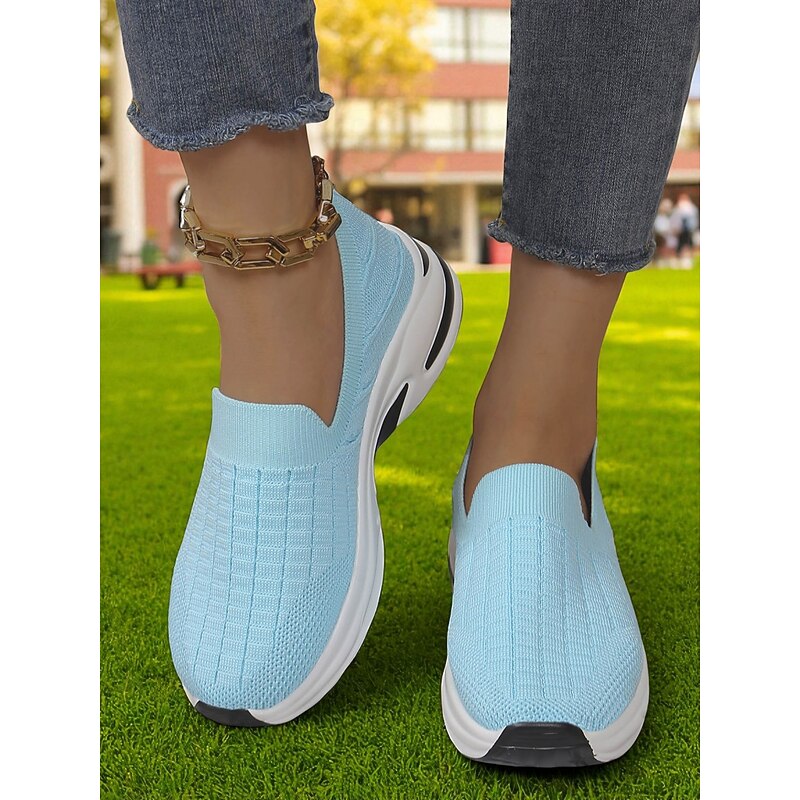 Women's Flyknit Platform Sneakers – Breathable Slip-On Walking Shoes for Fitness and Casual Outings