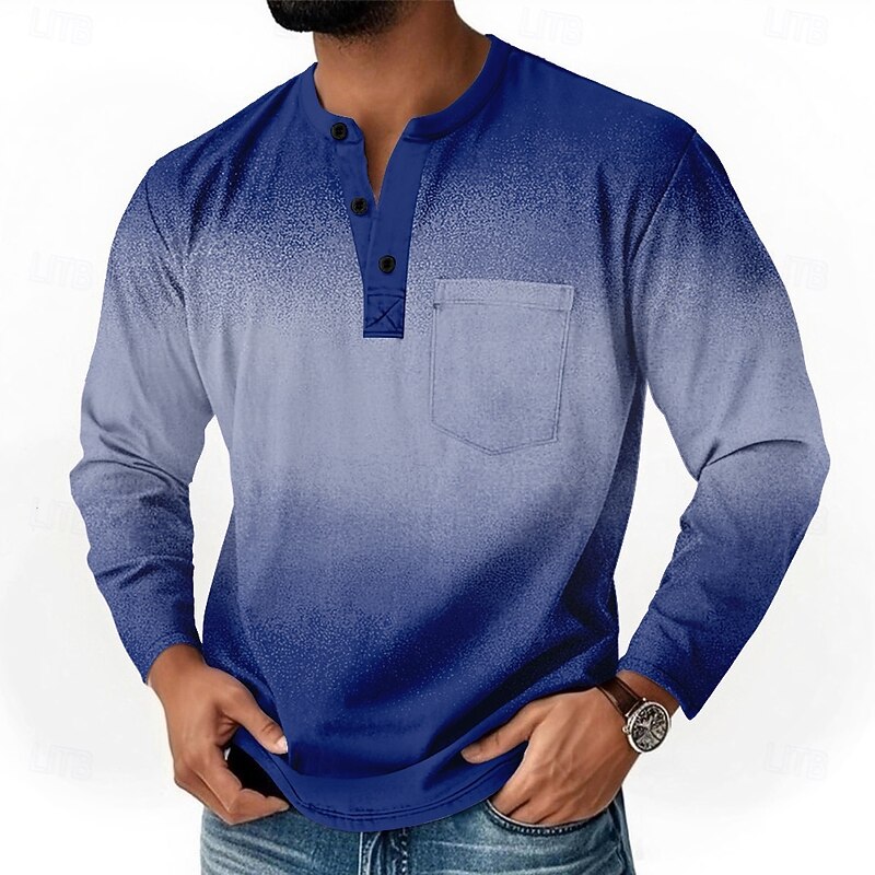 Men's Gradient Vintage Henley Shirt T shirt Tee Long Sleeve Retro Vintage Casual Casual Spring Fall All Seasons Grey Blue Purple Orange Henley Henley T-Shirt3