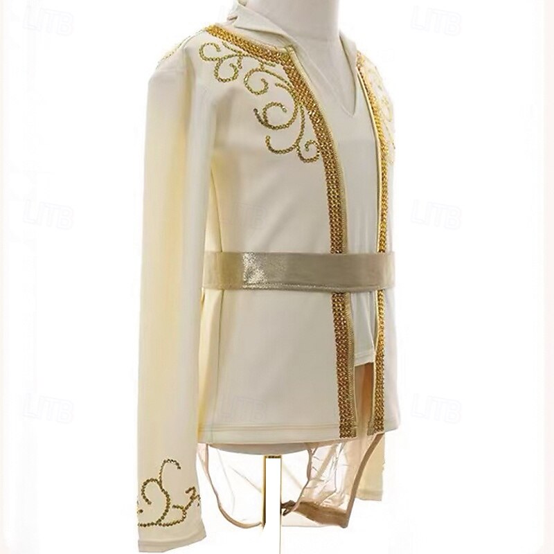 Figure Skating Dress Women's Girls' Ice Skating Dress Light Yellow Patchwork Thumbhole Mesh Spandex Stretchy Training Practice Professional Skating Wear Thermal Warm Crystal / Rhinestone Long Sleeve2