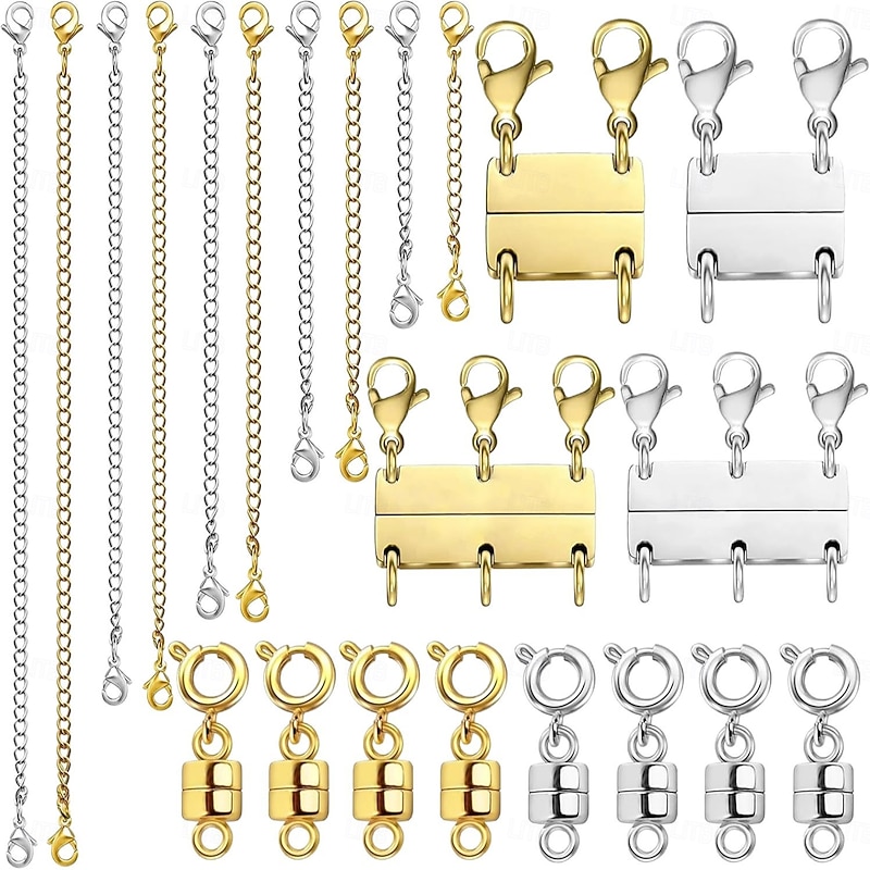 20pcs Magnetic Jewelry Clasps and Necklace Layering Clasp Necklace Extenders Gold Silver,Multiple Sizes and Styles Chain Extenders Magnetic Clasps for Jewelry Necklace Bracelet