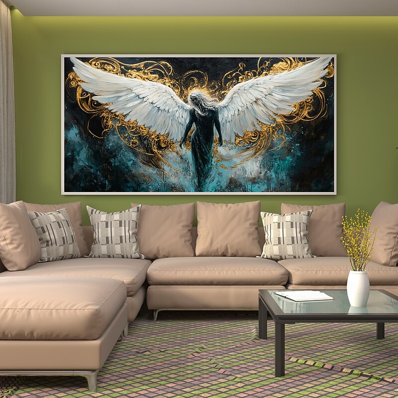 Handmade Original Colorful Colorful Wings Oil Painting On Canvas Wall Abstract Feather Painting for Home Decor With Stretched Frame/Without Inner Frame Painting2