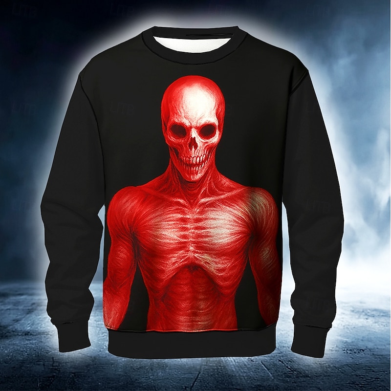 Halloween Men's Grim Reaper Devil Reaper Sweatshirt Punk Party Long Sleeve Crew Neck Vacation Party Red Blue Crewneck 3D All Seasons Designer3