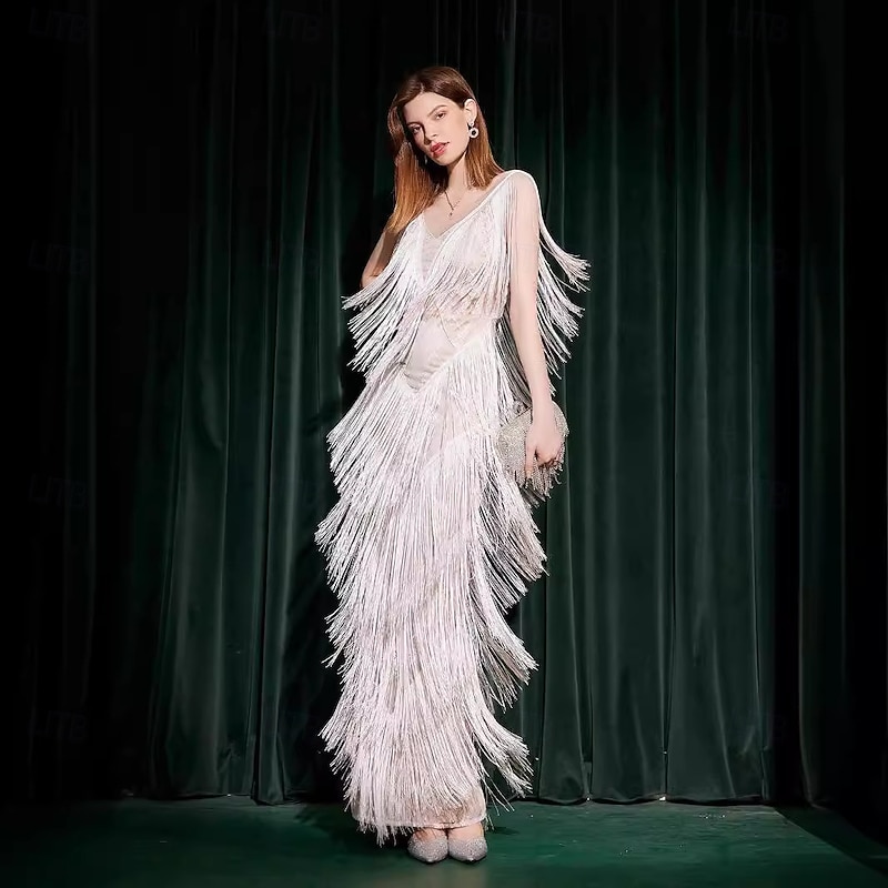 Retro Vintage Roaring 20s 1920s Maxi Ankle Length Flapper Dress Cocktail Dress The Great Gatsby Flapper Girl Fringe Fancy Dress Women's Christmas Halloween Carnival Wedding Evening Party Masquerade3