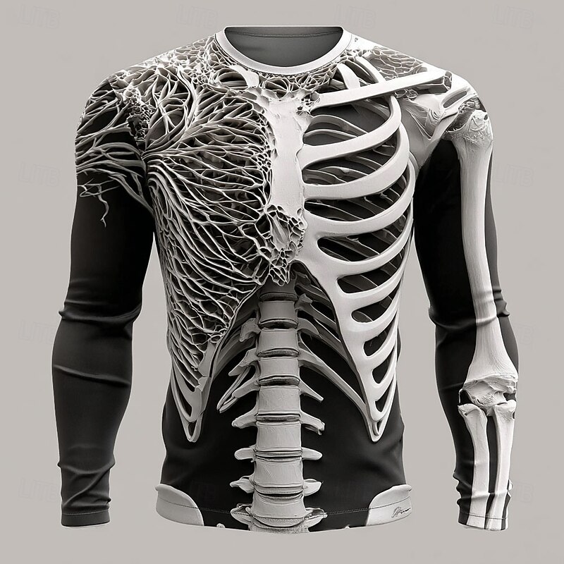 Halloween Men's 3D Skeleton T Shirt Long Sleeve T shirt 3D Print Crew Neck Shirt Fashion Exaggerated Street Casual Daily Black 4 Black 1 Black 3 Summer Spring Fall Clothing Apparel S M L XL XXL XXXL2