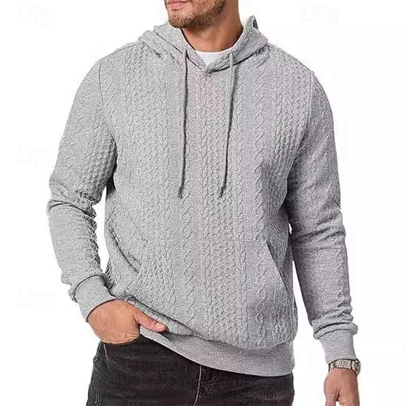 Men's Hoodie Pullover Hoodie Sweatshirt Black White Army Green Navy Blue Khaki Hooded Plain Textured Sports & Outdoor Casual Daily Streetwear Cool Sportswear Spring &  Fall Clothing Apparel Hoodies