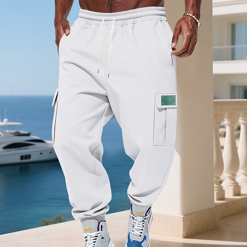 Men's Sweatpants Fleece Pants Joggers Winter Pants Cargo Sweatpants Drawstring Pocket Elastic Waist Plain Comfort Warm Sports Outdoor Daily Fashion Casual Black White Micro-elastic4