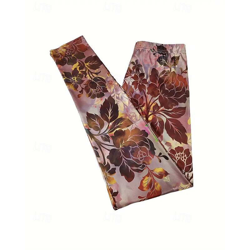 Women's Pants Trousers Leggings Cozy Leggings Streetwear Casual Full Length High Waist Floral Elastic Waist Print Breathability Comfortable Stretchy Vacation Street Daily Wear Orange Green Spring Fall2