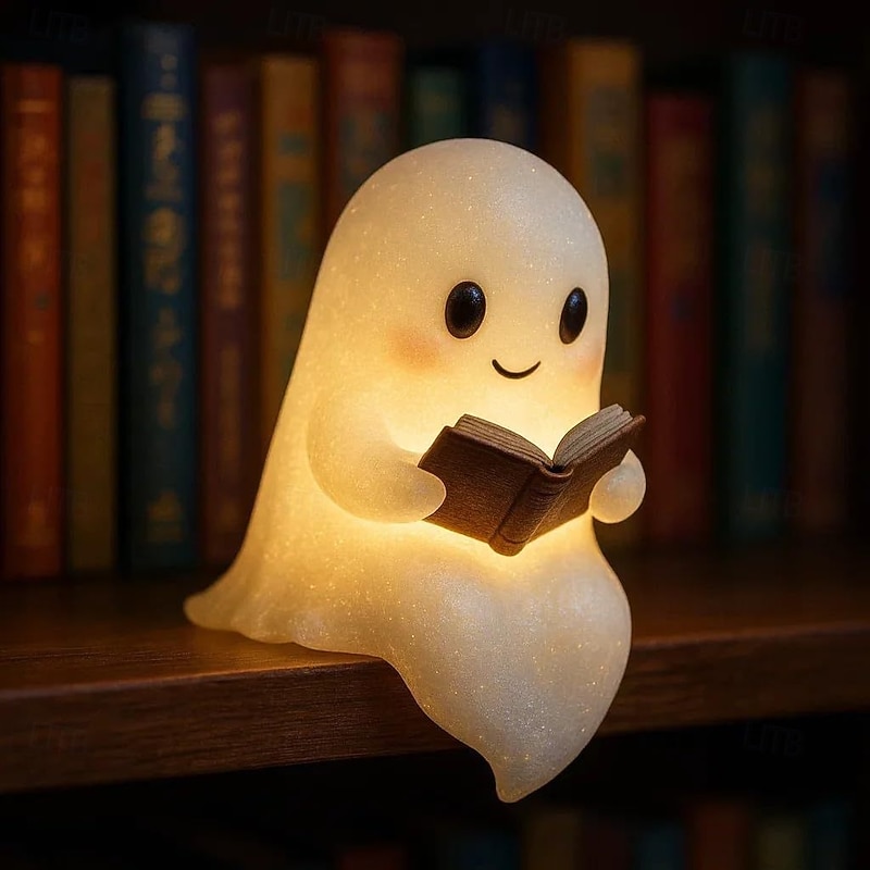 1 Pc 15cm/6 inch Halloween Cute Ghost Reading Decoration Light Dining Table Bedroom Bookshelf Courtyard Desktop Cute Night Light2