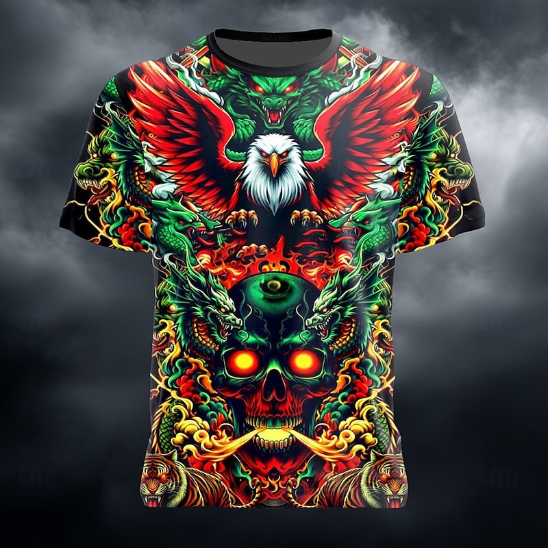 Halloween Men's Devil T Shirt Short Sleeve T shirt 3D Print Crew Neck Shirt Exaggerated Designer Horror Party Street Holiday Red Blue Green Summer Spring All Seasons Clothing Apparel S M L XL XXL XXXL