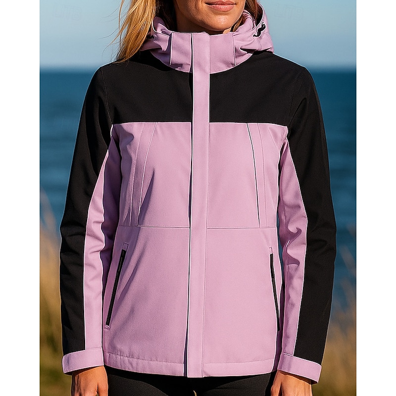 Women's Windbreaker Softshell Jacket Hiking Jacket Outdoor Waterproof Windproof Hiking Outfits Hiking Clothes Spring Autumn / Fall Top Camping / Hiking / Caving Running Patchwork Dark Pink Black White