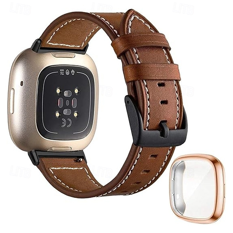 Smart Watch Band Compatible with Fitbit Fitbit Versa Lite Versa 4, Sense 2, Versa 3, Sense Fitbit Versa 2 Leather Smartwatch Strap with Case Adjustable Women Men Sport Band Replacement  Wristband4