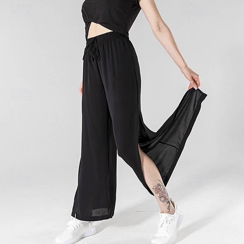 Women's Wide Leg Pants Casual Straight Leg Pants High Waist Athletic Pilates Running Bottoms Solid Color Black Blue Purple Fall Sports Activewear2