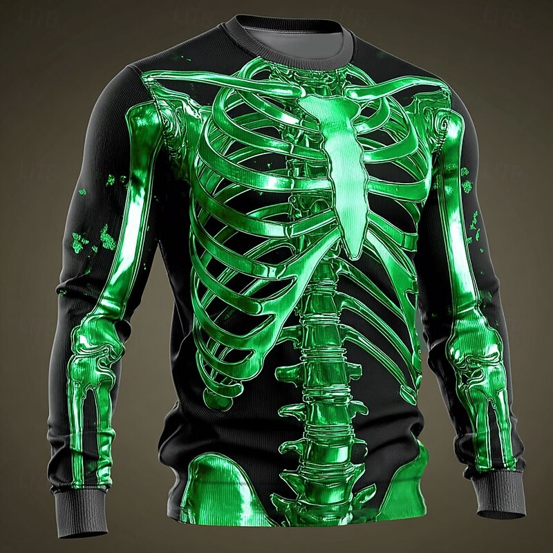 Halloween Men's Skeleton Pullover Sweater Jumper Knitwear Crewneck Casual Dark Vacation Daily Festival 3D Print Keep Warm Long Sleeve Spring Fall Winter Red Purple Gold4