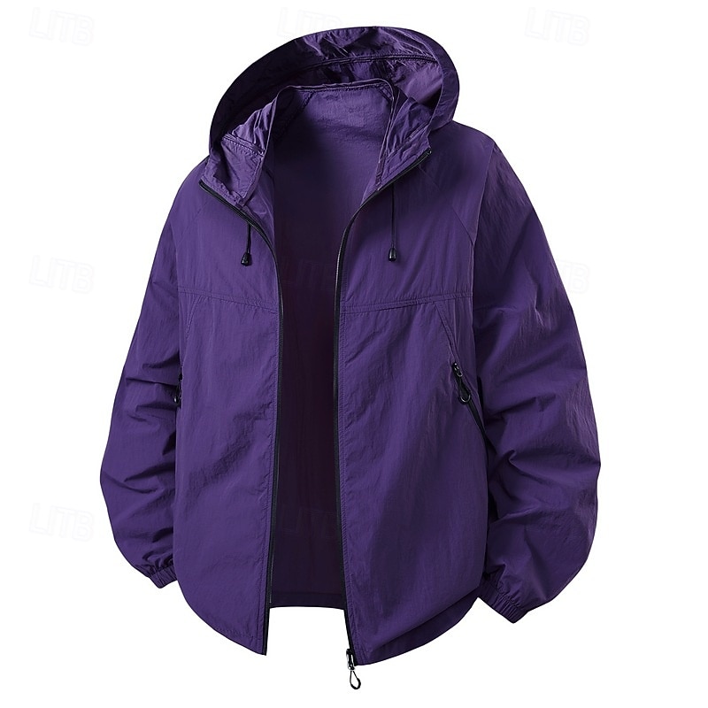 Men's Lightweight Jacket Rain Jacket Outdoor Casual UV Sun Protection Quick Dry Pocket Hooded Summer Spring Fall Solid Color Active Vintage Turndown Regular White Light Green Purple Dark Grey Light2