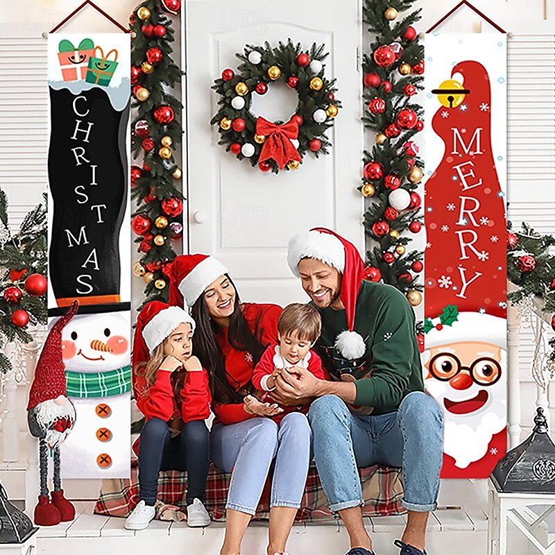 Christmas Porch Door Sign Xmas Welcome Banner Gnome Doll Hanging Banner Cloth Decoration Festive Holiday Door Couplets Christmas Home Decor Perfect Seasonal Celebration Accessory4