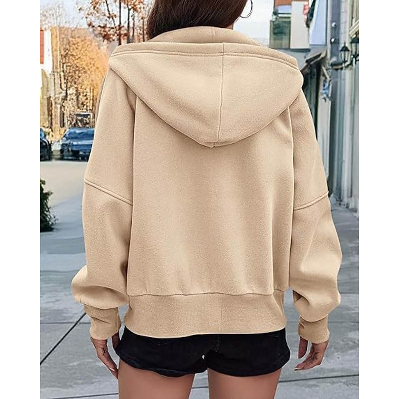 Women's Zip Up Hoodies Plain Streetwear Casual Long Sleeve Hooded Regular Tops Street Going out Zipper Pocket Light Pink Black White Navy Blue Army Green Fall Winter3