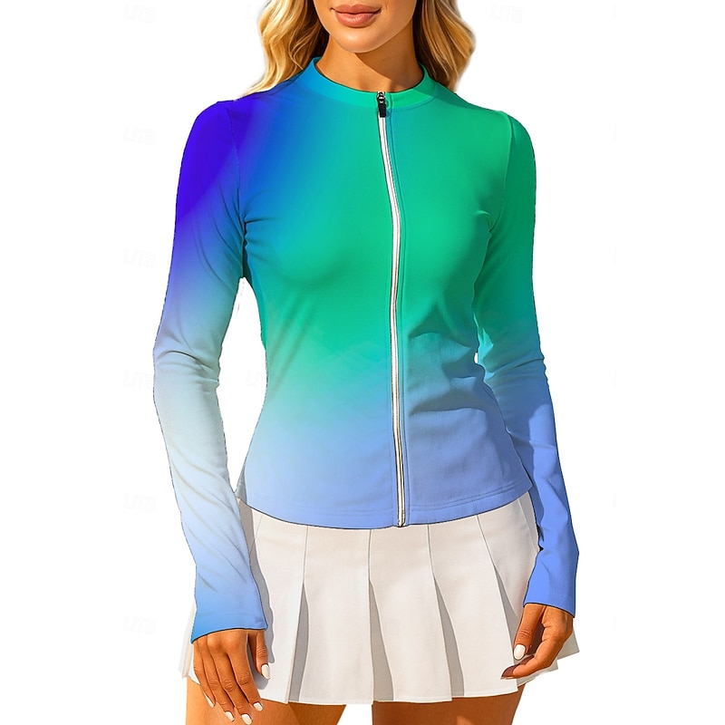 Women's Gradient Tops Sport Shirt Tennis Shirt Tennis Top Long Sleeve Zipper Floral UPF50+ UV Resistant High Elasticity Moisture Wicking Breathable Volleyball Tennis Golf Crew Neck Round Tee Tshirt2