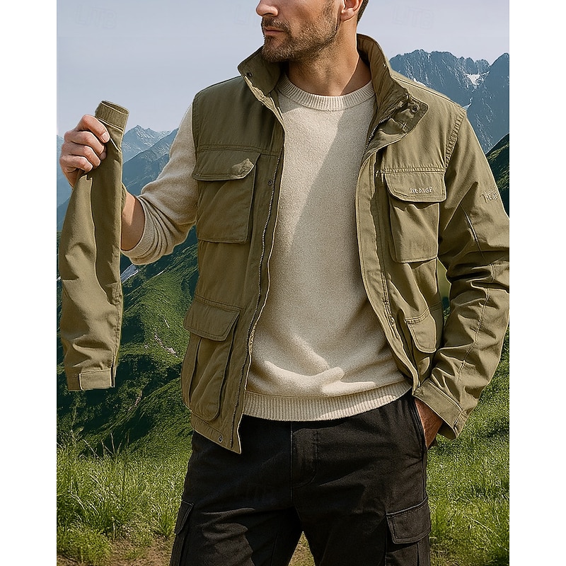 Men's Combat Jacket Hiking Jacket Cargo Jacket Outdoor Waterproof Windproof Hiking Outfits Hiking Clothes Spring Autumn / Fall Top Camping / Hiking / Caving Running Solid Color Black Army Green Khaki3
